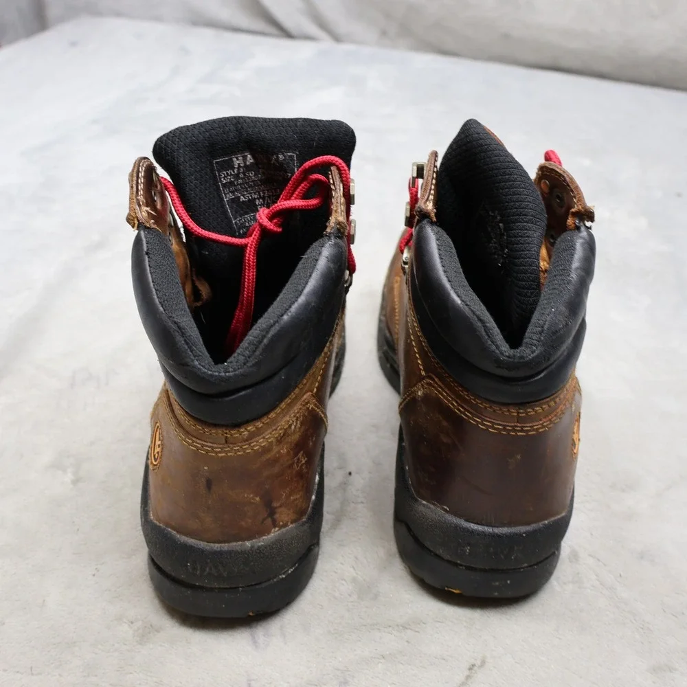 Hawx Men 9.5D Brown Work Boots Leather Composite Toe Rugged Safety Lace Up WTL-2